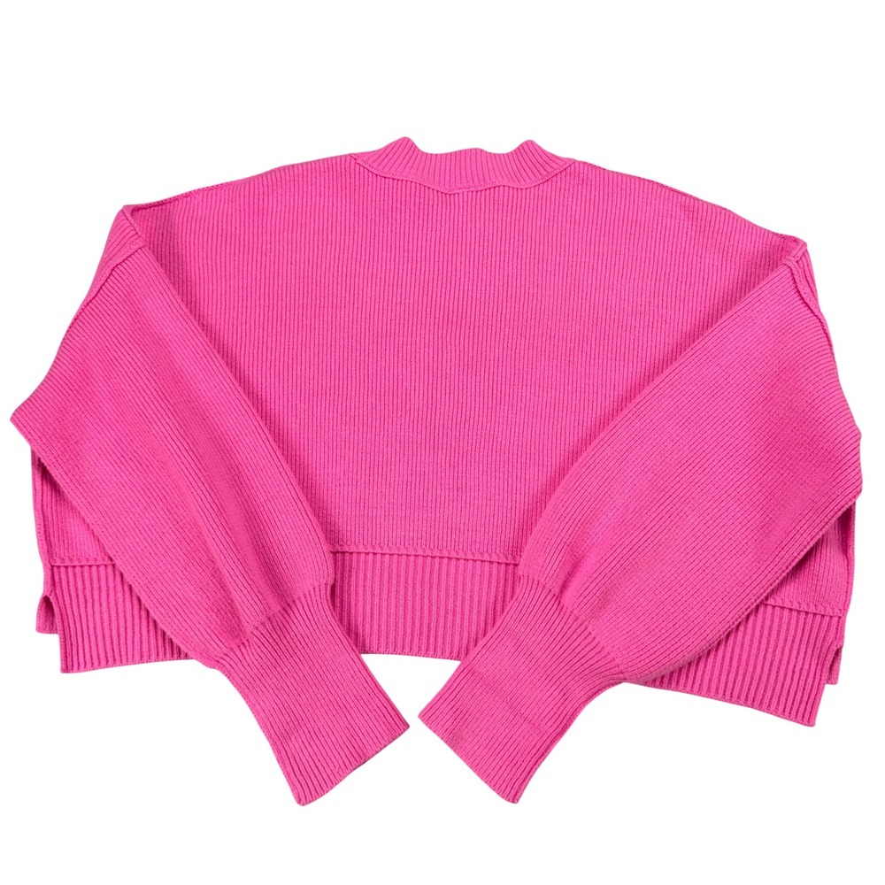 Free People Hot Pink Ribbed Knit Crop Sweater Mock Neck Boxy Mens M - Picture 3 of 16